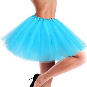 Women's Light Blue Adults 5 Layered Tulle Skirt Halloween Tutus Fluffy Skirts